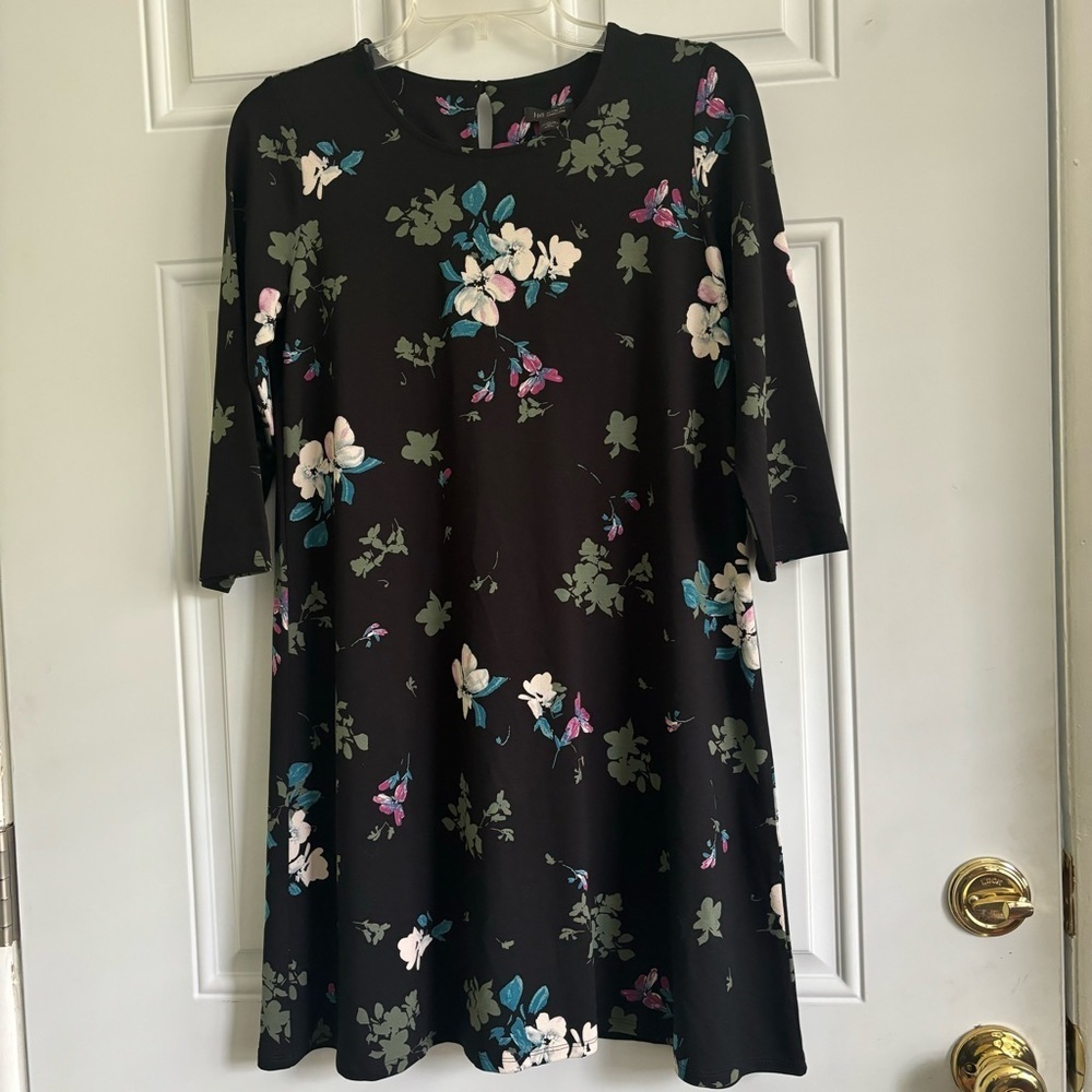 NWT J. Jill Black Floral Shift Dress, XSP
